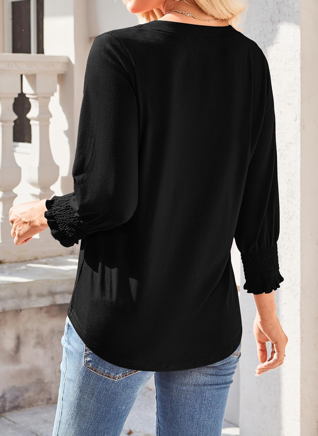 Hount 3/4 Sleeve Shirts for Women Dressy Casual Button V Neck Tops 2026 Summer Work Blouses Cute Henley Shirts - Image 5