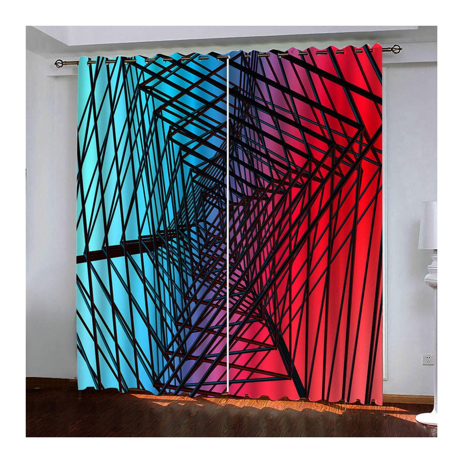 Daesar Zasłona poliestrowa 130 x 113 cm zasłony okienne linie ramy zasłony do sypialni zaciemniające niebieskie czerwone czarne zasłony zaciemniające 2 panele