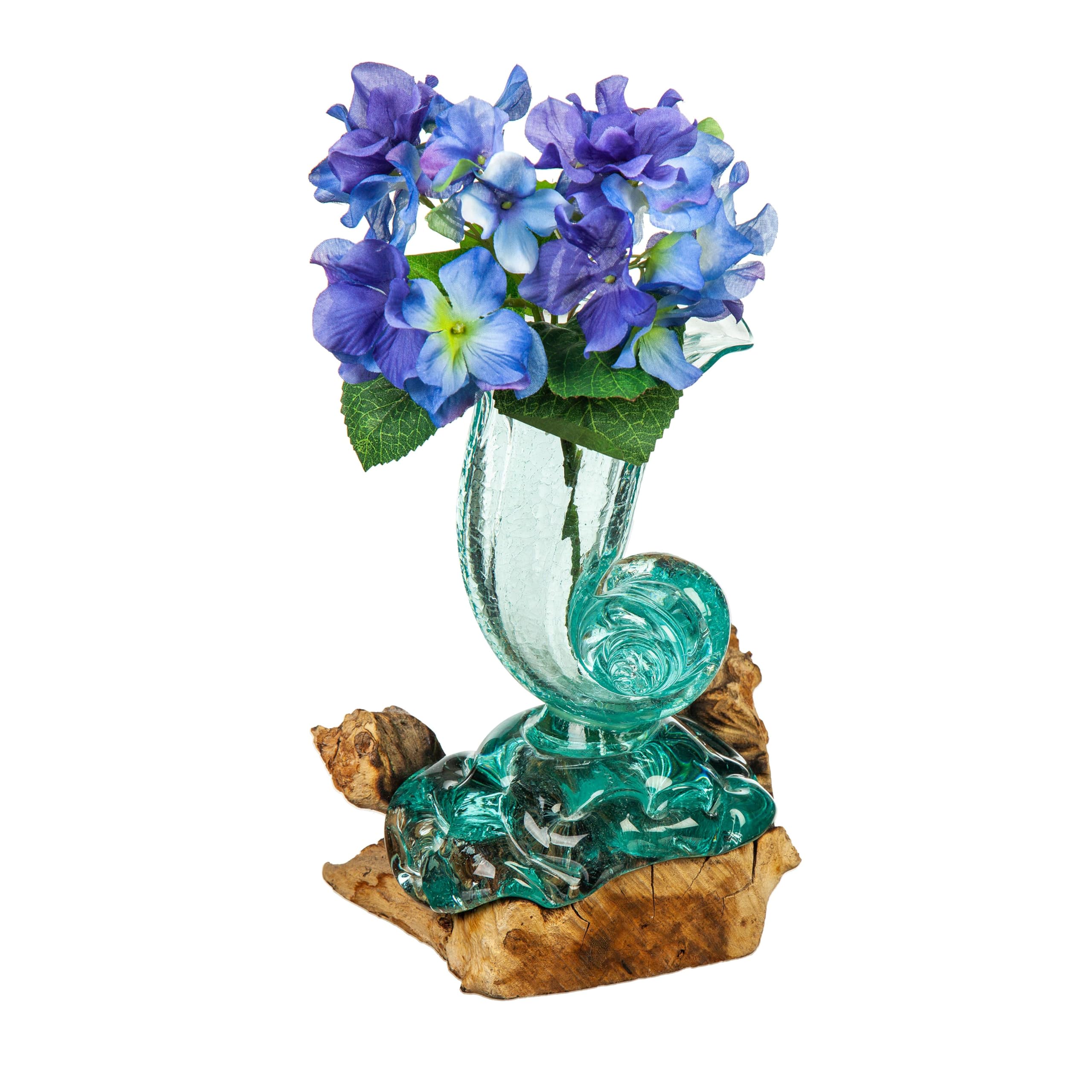 Cape Craftsmen Hand-Blown Blue Tinted Bubble Glass On Natural Teak Driftwood Terrarium | Home Décor Indoor Planter with Stand | Pot for Succulent and Plants (Tall)