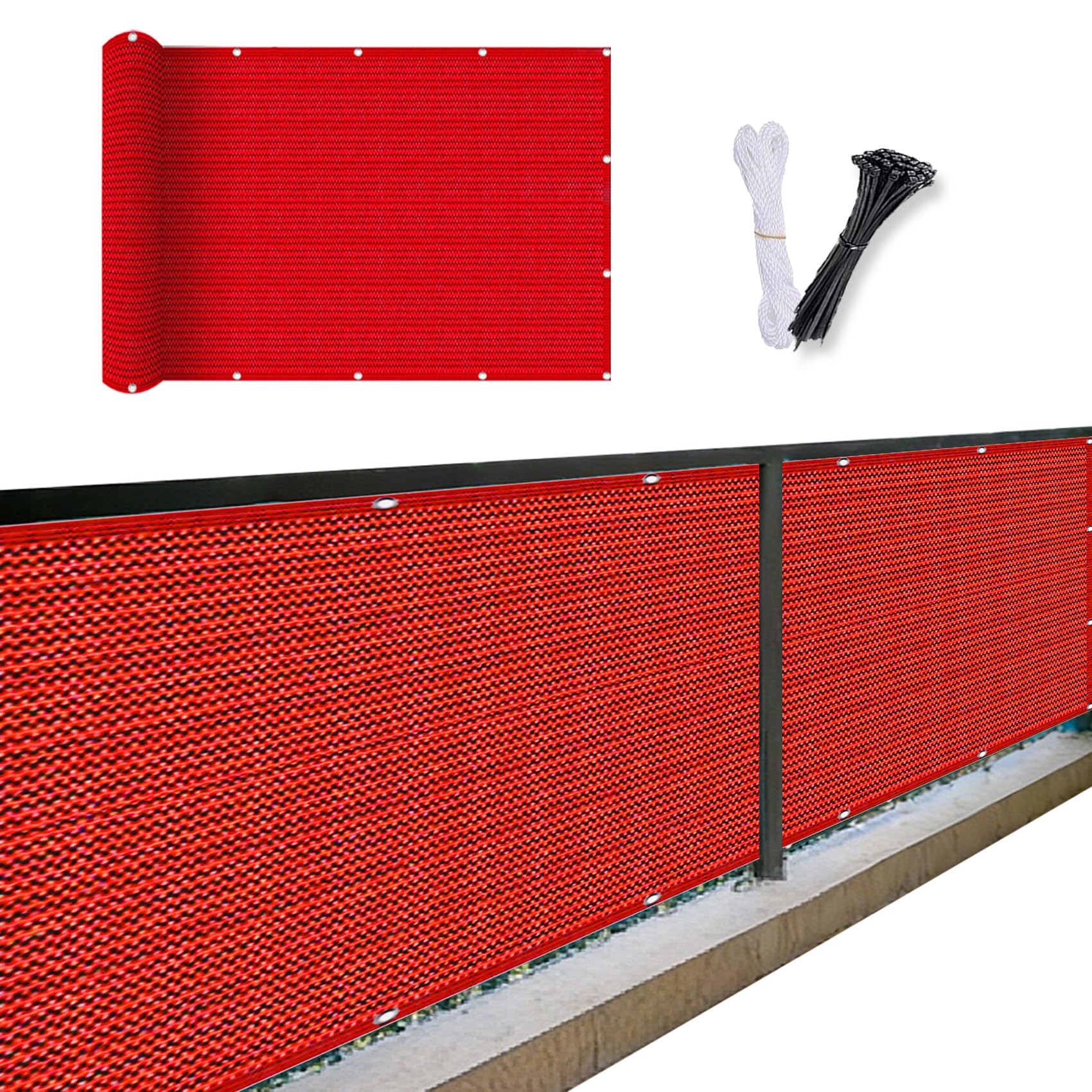 Vela de sombra 40 x 375 cm roja con valla protectora para jardines