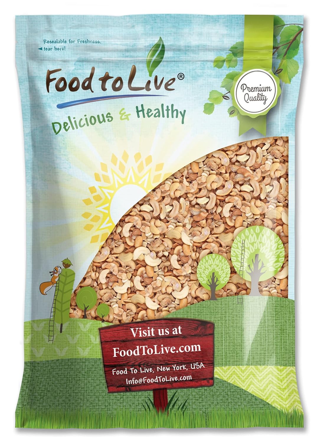 Food to Live - Dry Roasted Cashew Pieces with Himalayan Salt, 3 Pounds – Oven Roasted Nuts, Lightly Salted, No Oil Added, Vegan Snack, Keto, Kosher, Bulk.