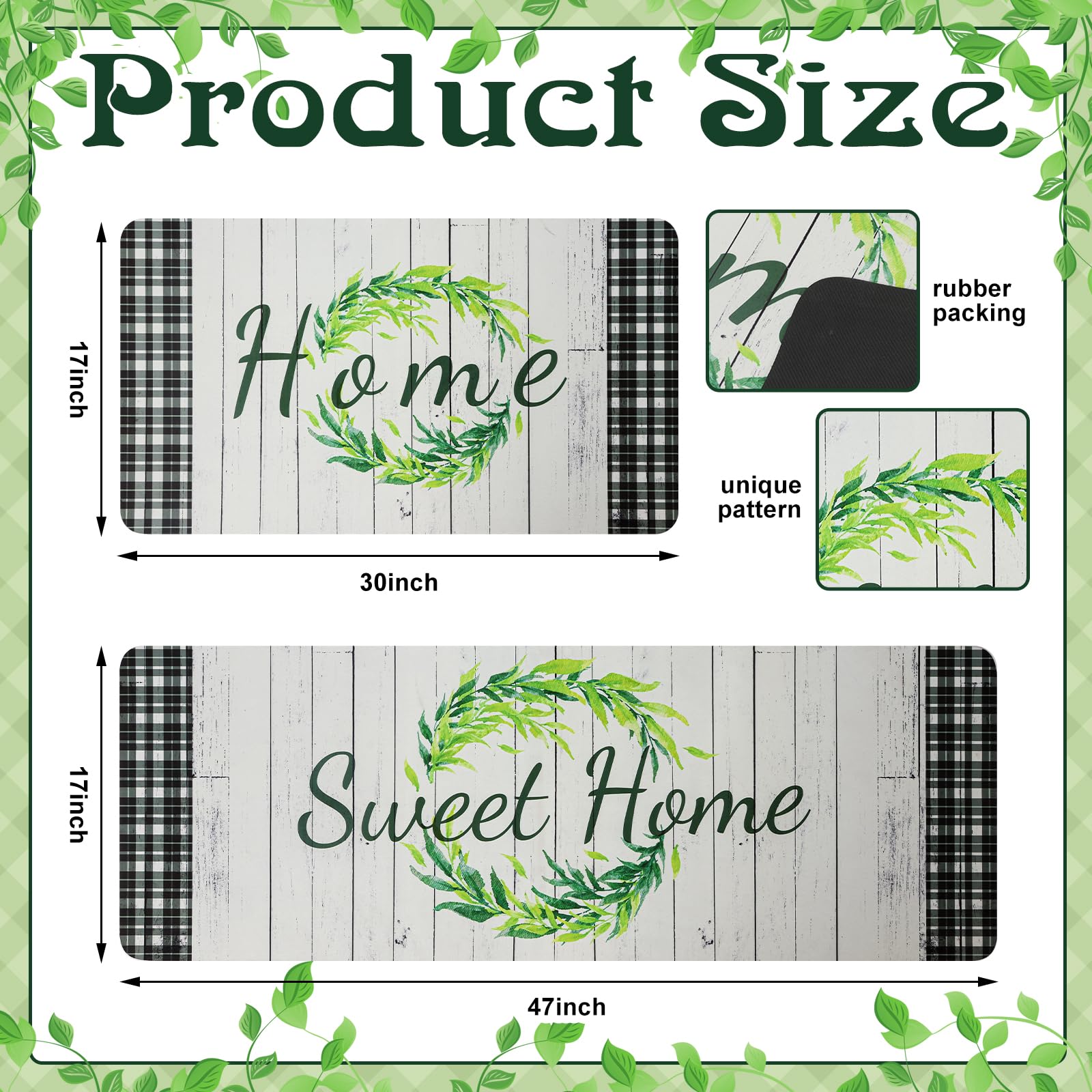 Farmhouse Kitchen Rugs Mats Set of 2 Anti Fatigue Kitchen Rugs Non-Skid Waterproof Kitchen Floor Mat Cushioned Comfort Standing Mat for Kitchen Sink Office Laundry Home