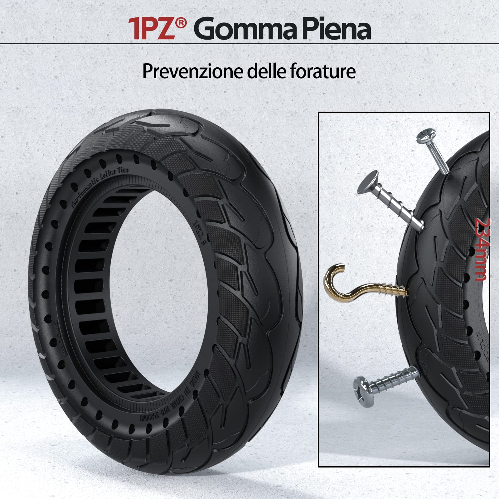 1PZ 10x2.5 Pneumatico Solido10 Pollici per Ninebot Max G30, 60/70-6.5 | 60/70-6.5 Per Monopattino Elettrico, Gomma Piena Antiforatura, Ruota Anteriore o Posteriore, con 2 Leve