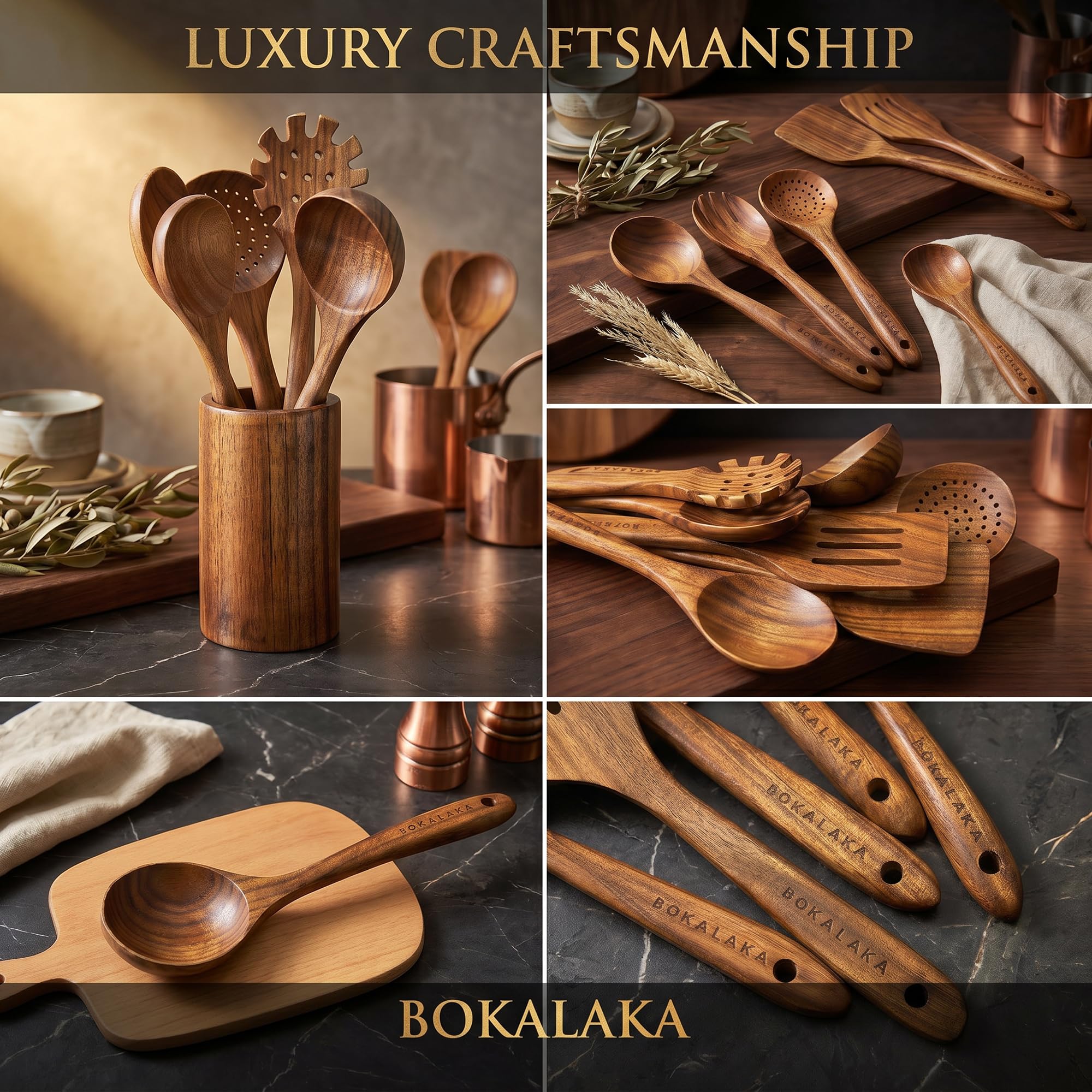 Holzlöffel zum Kochen, 10-teiliges Küchenutensilien-Set aus natürlichem Teakholz zum Kochen, Holz-Kochutensilien, Holzspatel zum Kochen