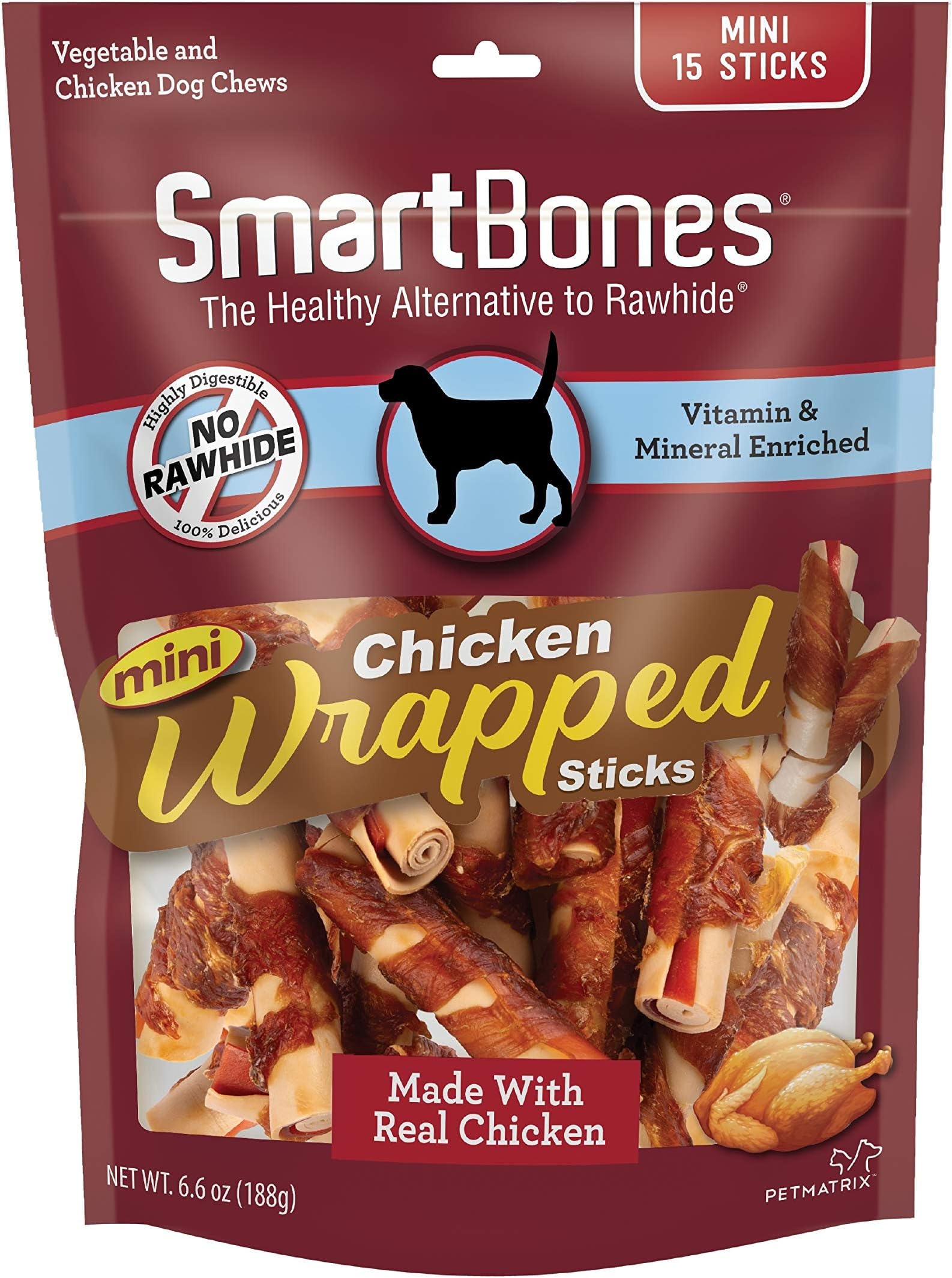 Mini Chicken-Wrapped Sticks For Dogs, Rawhide-Free, 15 Count