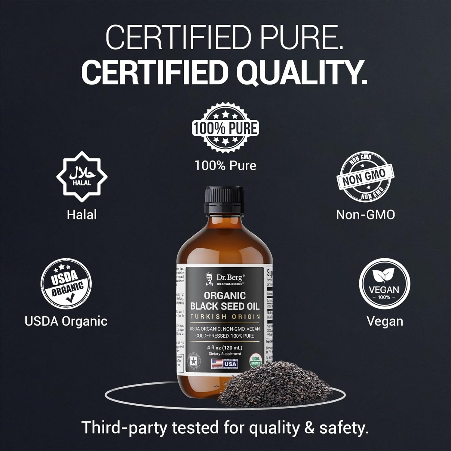 Dr. Berg Black Seed Oil Organic Cold Pressed – Pure Nigella Sativa Black Cumin Oil – USDA Organic, Halal, Vegan – for Hair, Skin, Immune Support – Unrefined Liquid – 4 oz Glass Bottle - Image 9