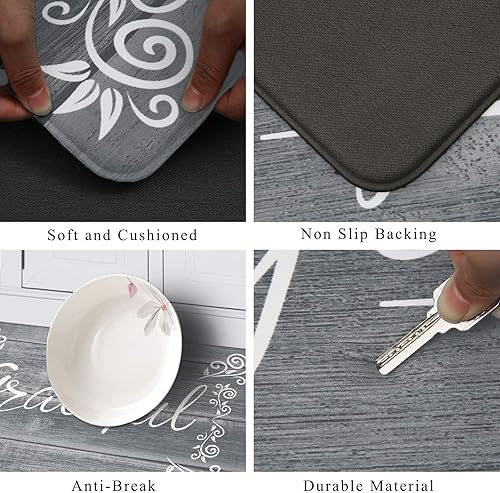 Miniatura 10 de HEBE Juego de 2 alfombras de cocina antifatiga, antideslizantes, impermeables, para el suelo, cómodas, de pie, alfombras de casa de campo para