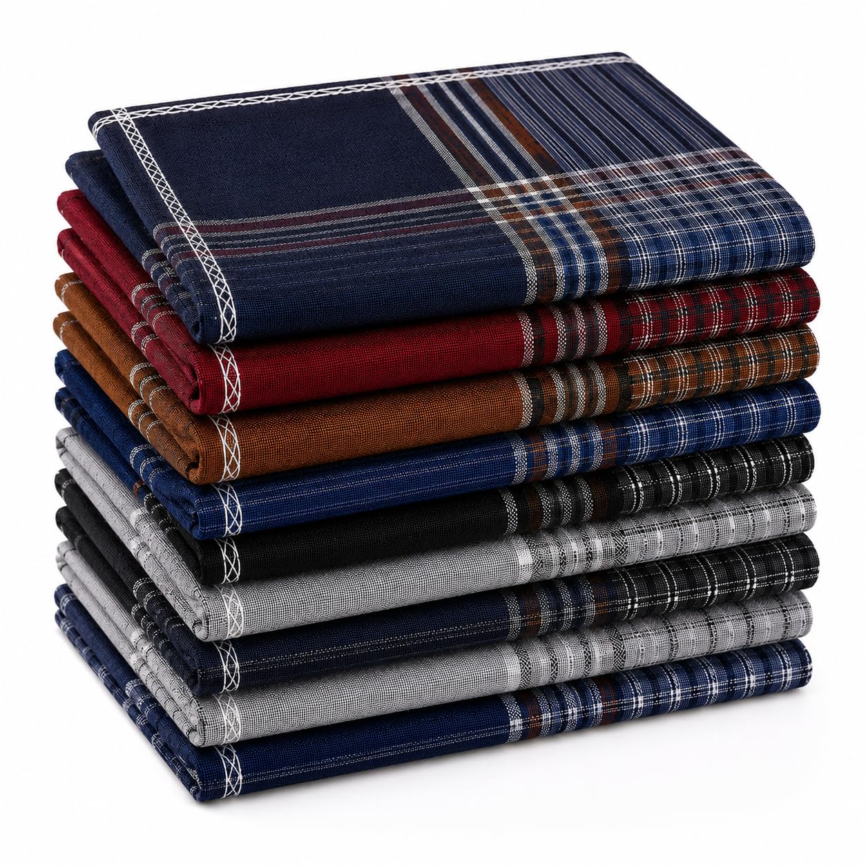 ally vinny Men’s Pure Cotton Handkerchiefs Pack of 9 | Large 20 x 20 Inches Dark Checked Cotton Hankies | Soft Durable Luxury Handkerchiefs with Stylish Color Border | Daily Use for Office Gentlemen-picture-14