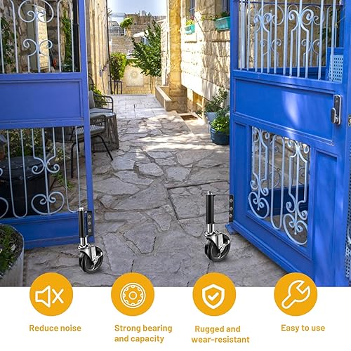 Miniatura 6 de Ruedas de puerta de 4 pulgadas, 2 ruedas de puerta con freno, rueda de puerta negra con resorte, ruedas de puerta resistentes con tornillos, 220