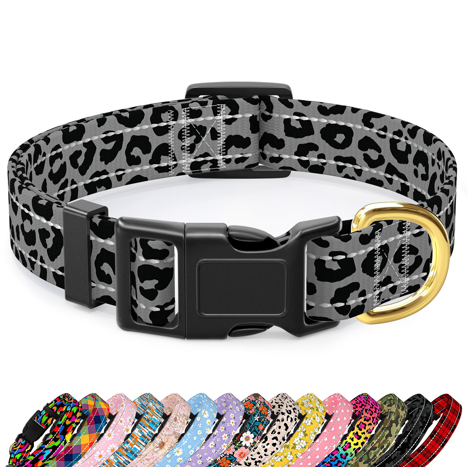 TMOODEL Reflective Dog Collar for Small Dogs Cats, Cute Leopard Style Adjustable Heavy-Duty Nylon Puppy Collar for Boy and Girl Female, Soft Pet