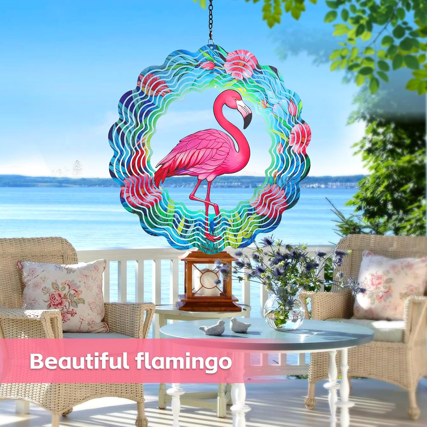 Flamingo Wind Spinners 12 Inch 3D Stainless Steel Hanging Kinetic Wind Sculpture Worth Gifts for Women Metal Windmill Decoration for Spring Garden,Patio,Lawn,Yard