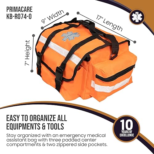 Miniatura 3 de Primacare KB-RO74-O Bolsa de trauma de primera respuesta, 17 x 9 x 7 pulgadas, naranja, organizador de suministros médicos EMT/EMS con separadores