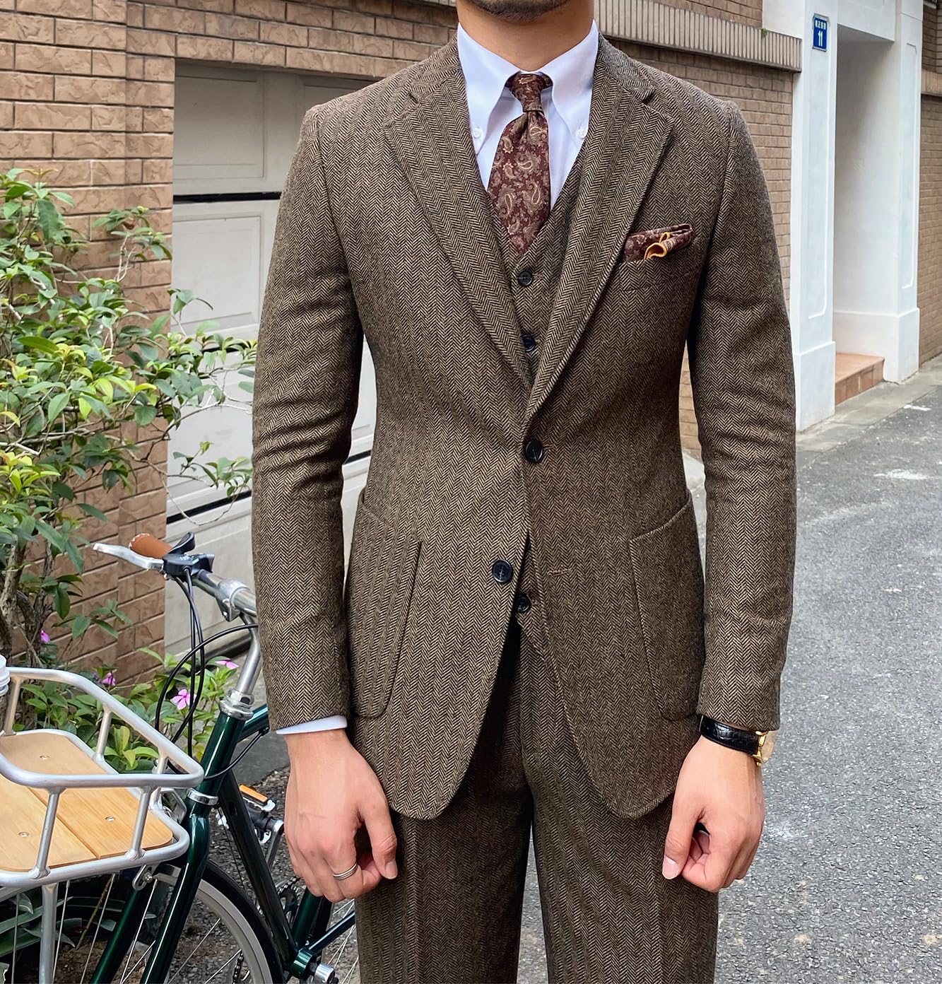 Tuikayoo Lot de 3 costumes en tweed à chevrons pour homme - Coupe ajustée - Pour le bal de fin d'année