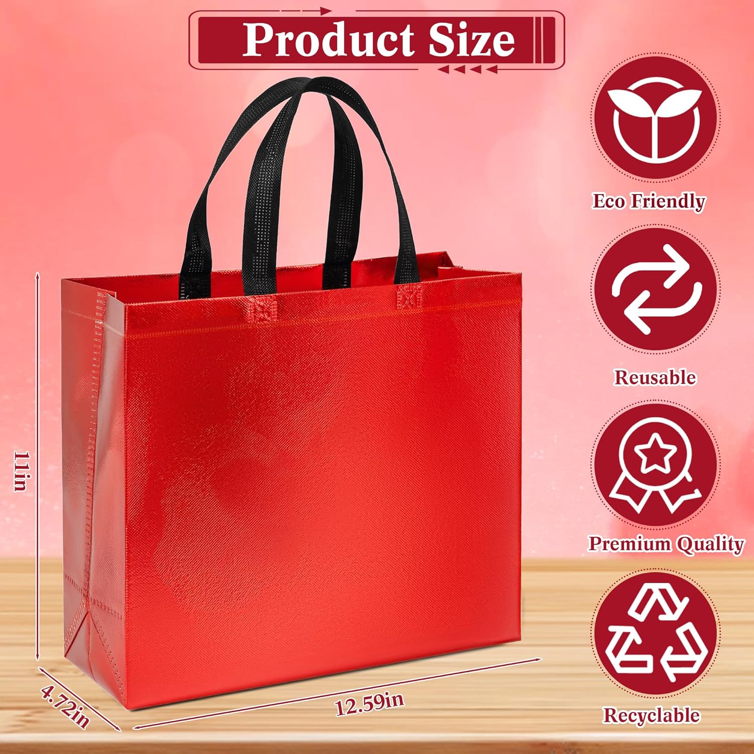 LUCKIPLUS 25 Pack Gift Bags Large Size with Handles, Non-Woven Bulk Red Reusable Gift Bags for Brithday Valentine Wedding Party Gifts Wrapping, 12.59 x 4.72 x 11 Inch