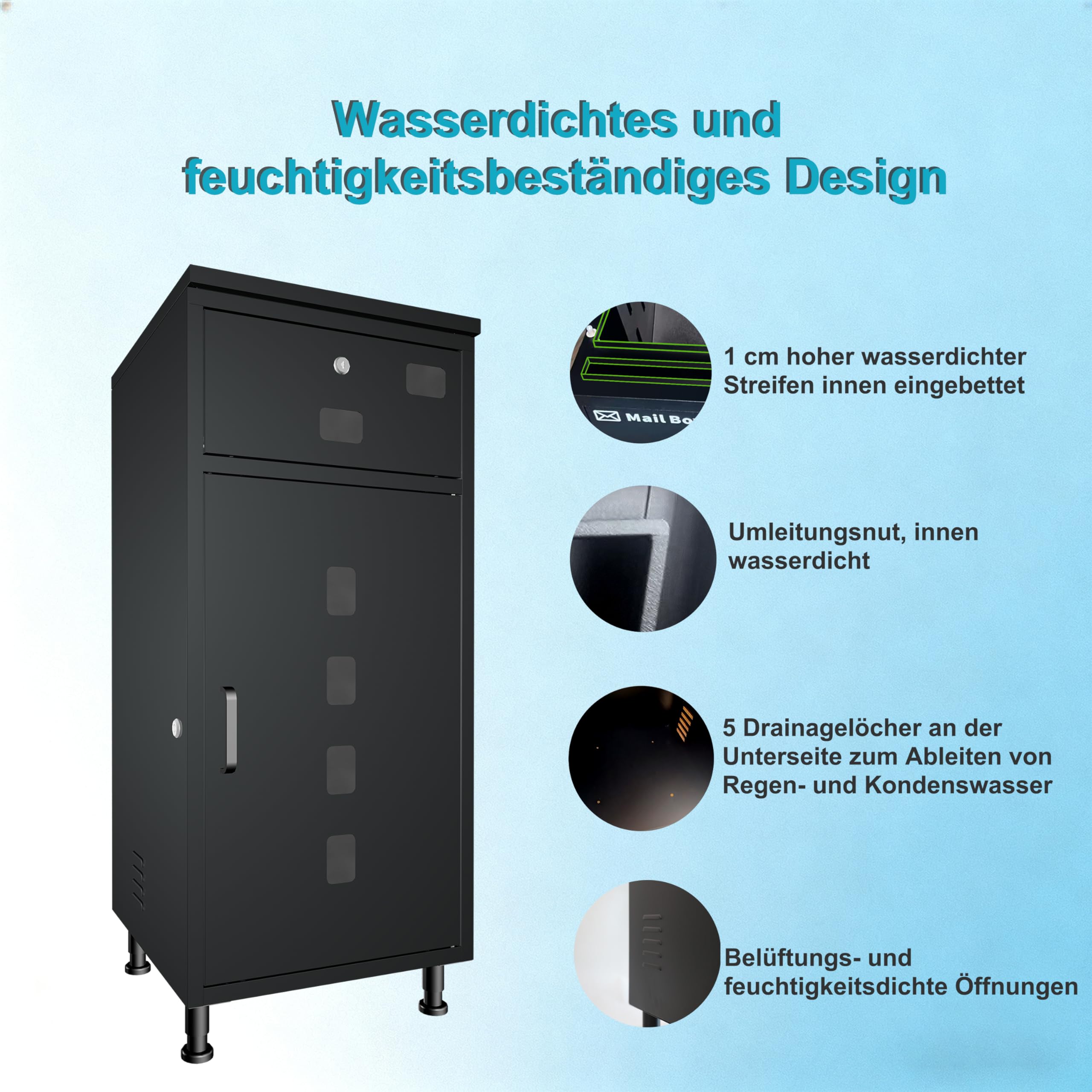 paketbriefkasten XXL undbriefkasten groß,Pulverbeschichtet，Wasserdicht, rostfrei und diebstahlsicher briefkasten paketbox Bodenstehender Parcel Box, einfach zu montieren.-Kohlenschwarz