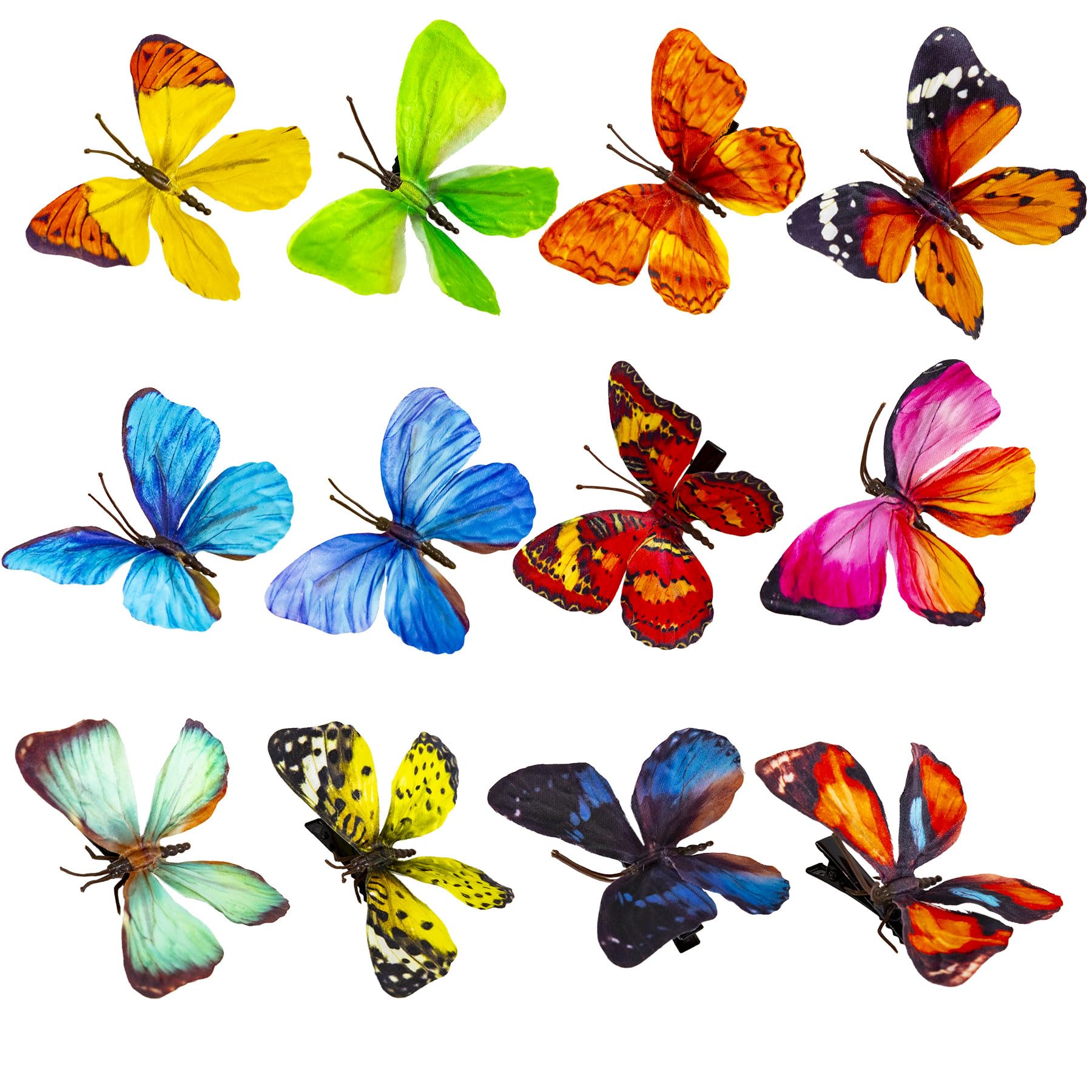 YCHTEWY-Decorative Butterfly Clips, 3D Artificial Silk Butterflies, Multicolor, 12-Pack, Home and Floral Decor (B Clip)