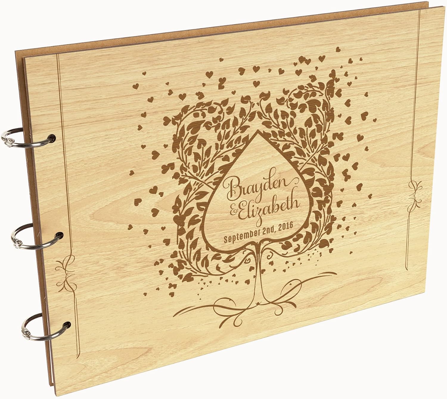 Darling Souvenir Personalized Engraved Laser Cut Wedding Guest Book Wooden Cover Sign-in Book Registry Guestbook Scrapbook-N8