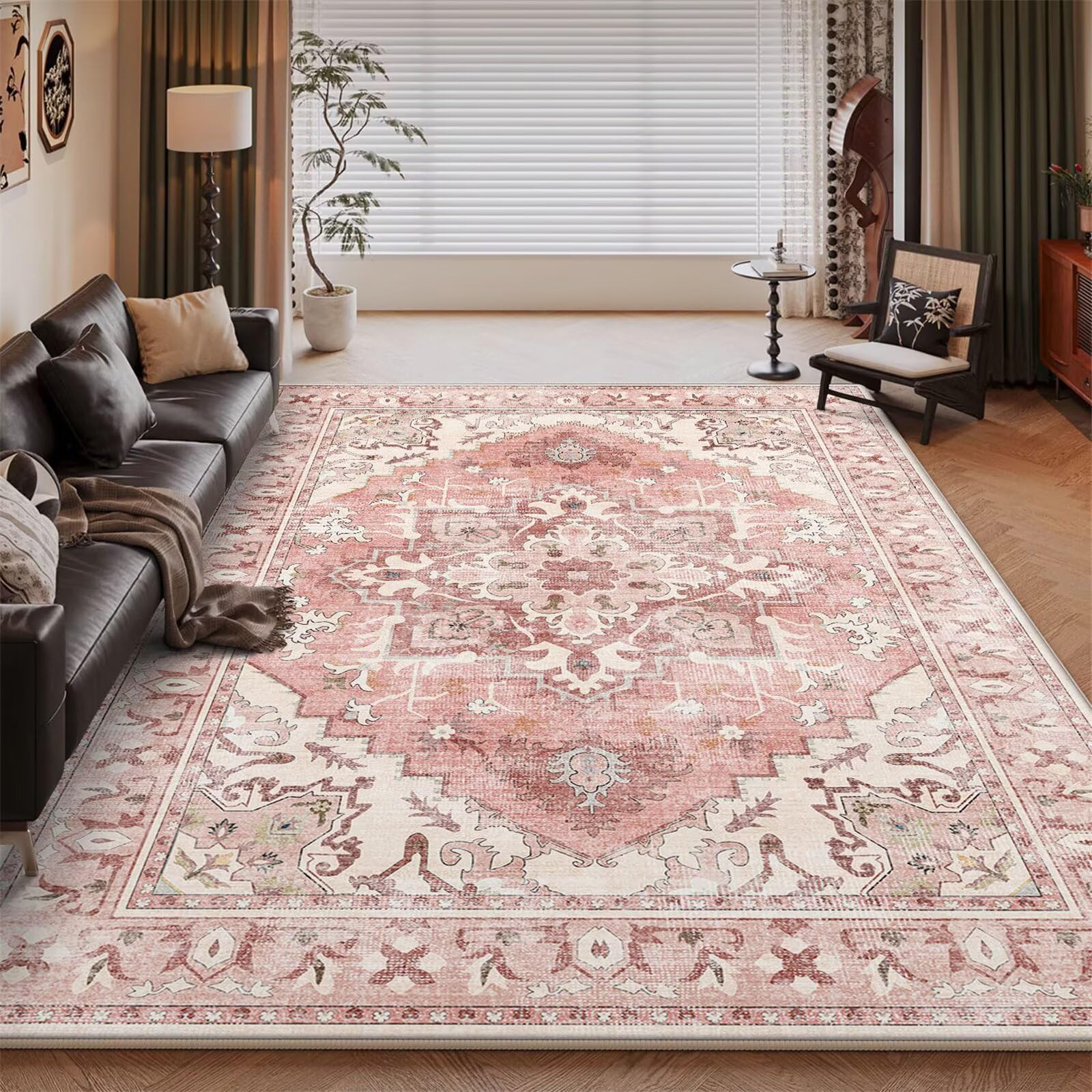 Tapis Bureau Sol Antiderapant Rosa 200x300CM, Grand Format Retro-Blumen for Enfant Chambre Enfant Garcon Balcon