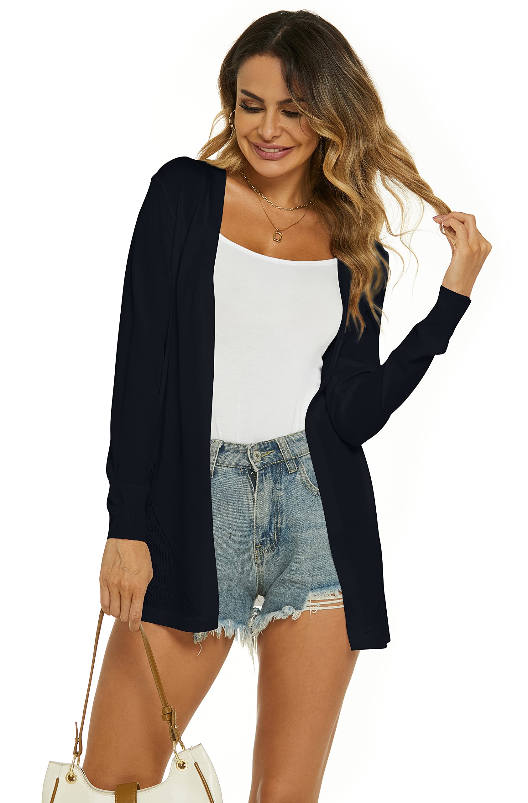 Cardigan Lungo Donna Elegante Manica Lunga Giacca Cardigan Casual Maglia Cappotto Leggero Aperto Davanti Cardigan per Estivo Primavera