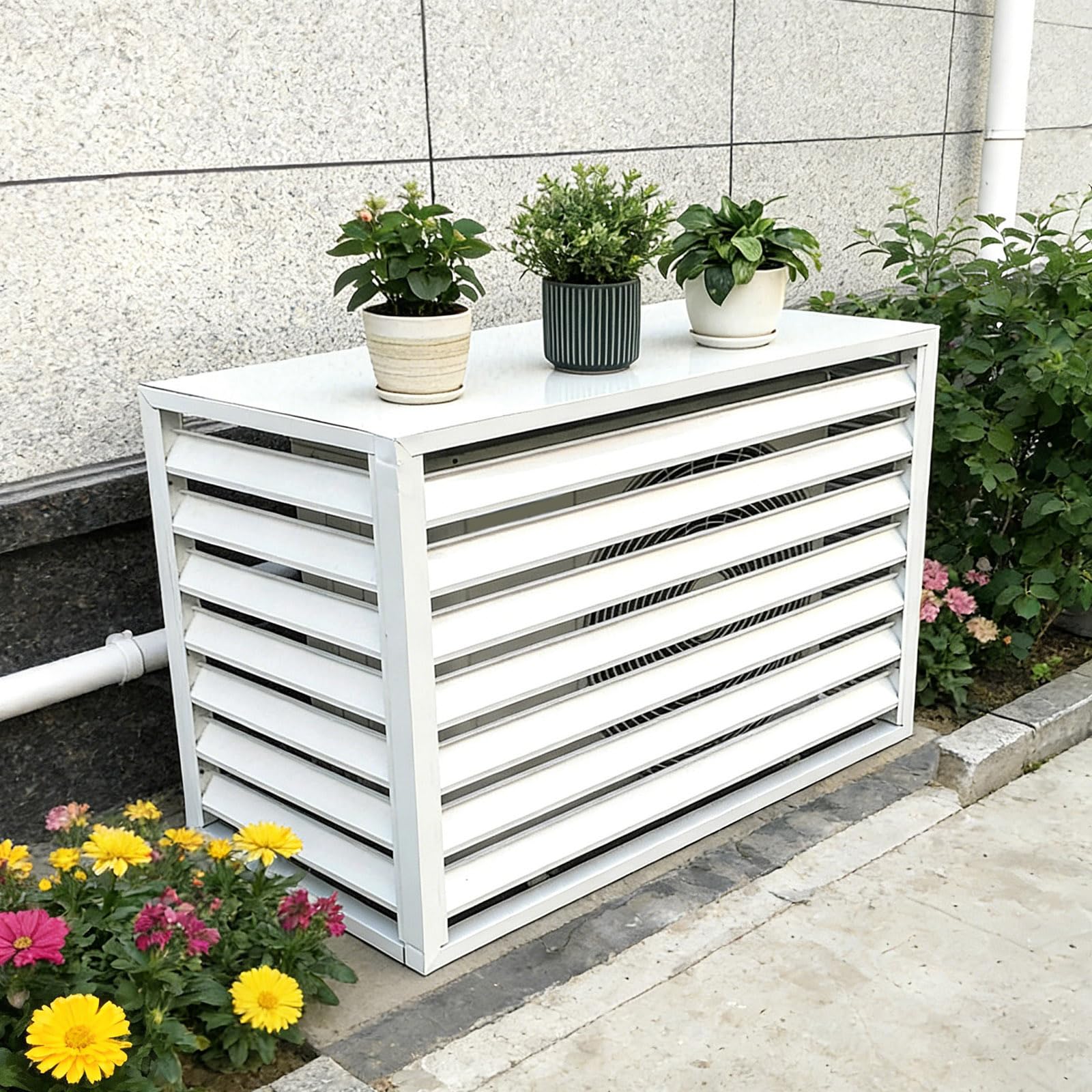 Générique Cache Climatiseur Exterieur Aluminium Cache Clim Extérieur avec Plateau Supérieur Protection de Unité Extérieur pour Pompe À Chaleur pour Balcon Jardin Terrasse