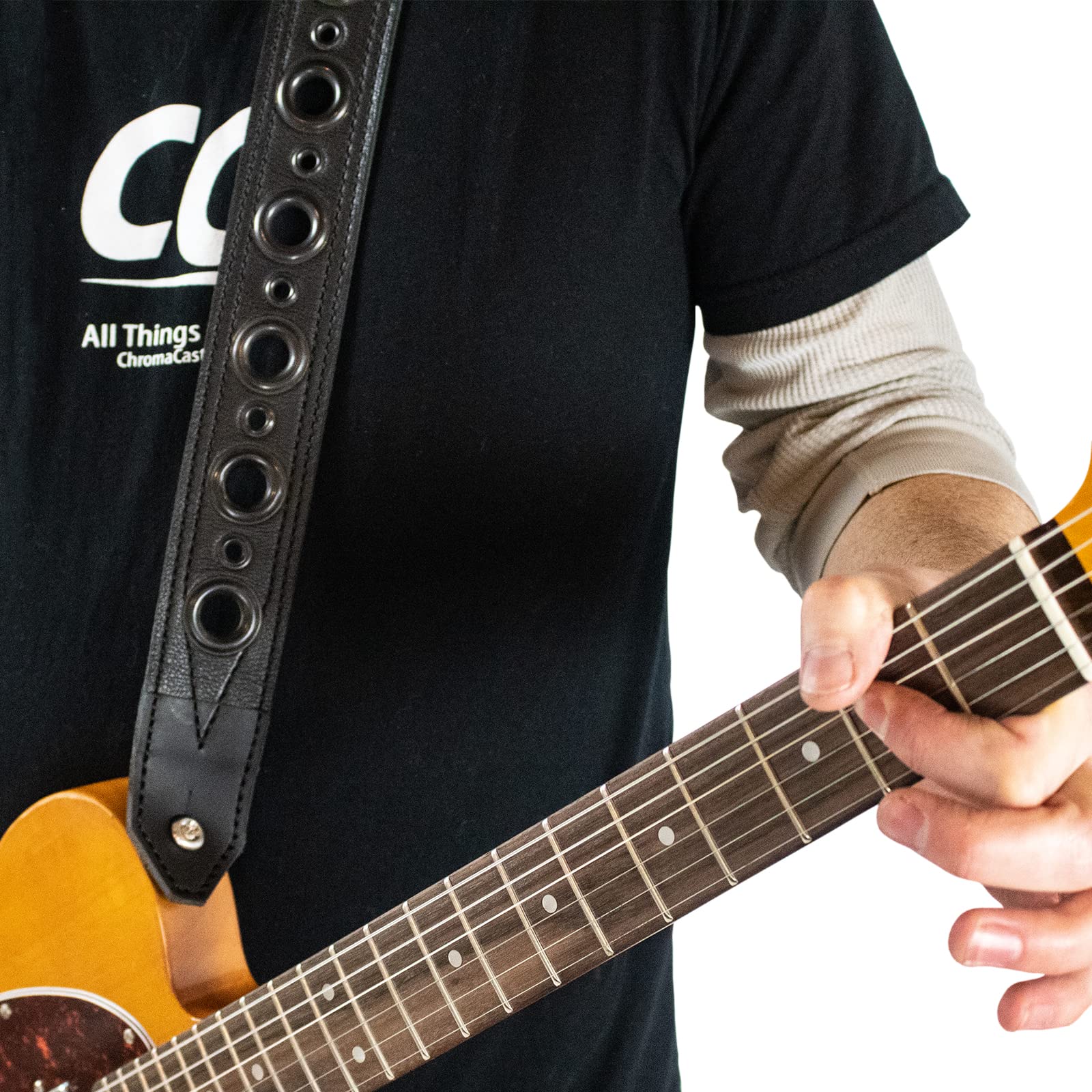 Sawtooth Midnight Armour - Correa de cuero para guitarra de 5 cm de ancho, hecha a mano en los Estados Unidos (ST