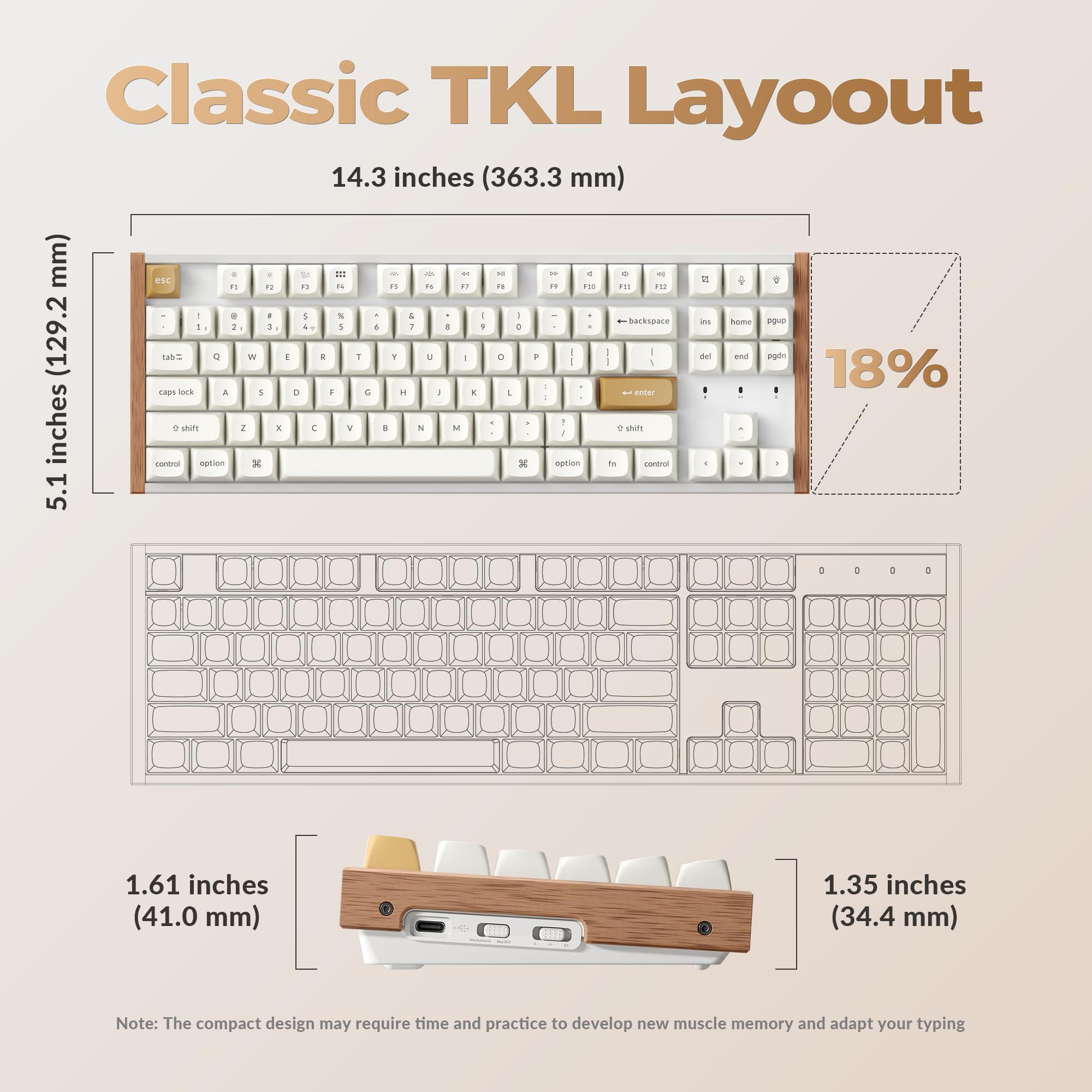 Keychron K8 HE TKL Wireless Bluetooth 2.4G Wired Triple Mode Hot Swappable Hall Effect Keyboard with QMK VIA Aluminum+Wood Frame Rapid Trigger for Mac Windows Linux-White