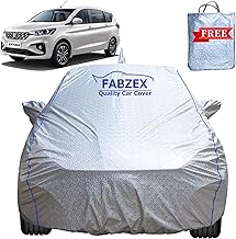 Waterproof Car Body Cover Compatible for Maruti Suzuki Ertiga (2015 to 2025 All Models) with Mirror and Antenna Pockets,Triple Stitched,Bottom Elistic,Buckle Silver Cover with Piping Free Bag