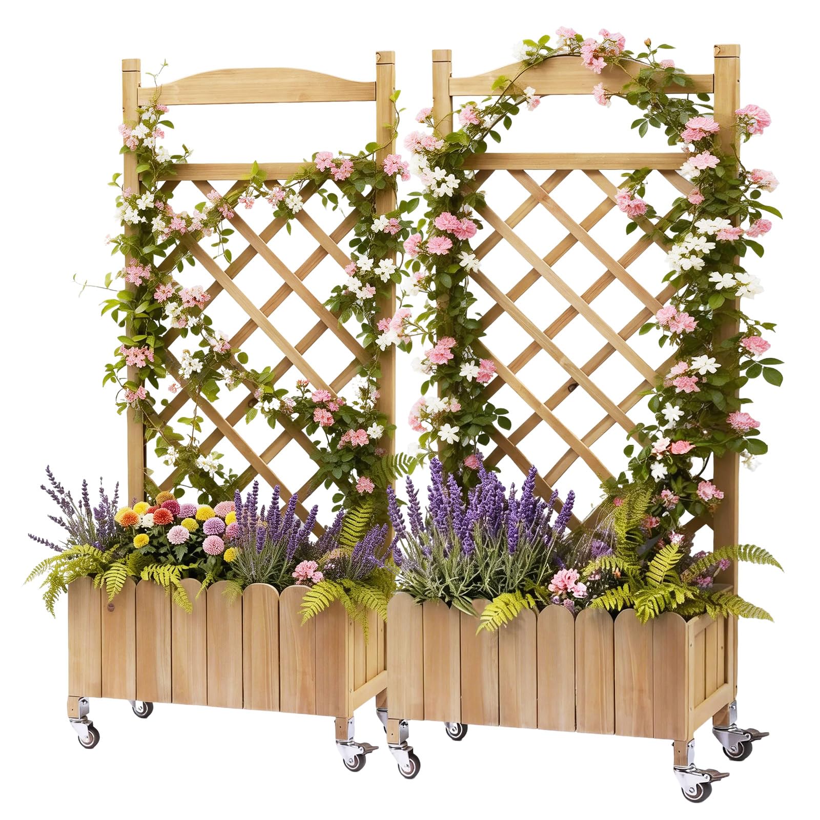 Jardinière en bois avec treillis pour créer un brise-vue mobile sur votre balcon