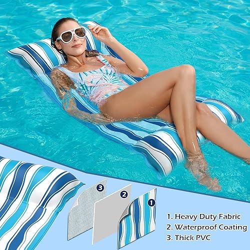 Miniatura 6 de Jasonwell Hamaca de agua para piscina, flotadores inflables de tela 4 en 1 (silla de montar, tumbonas flotantes), tumbonas flotantes para piscina,