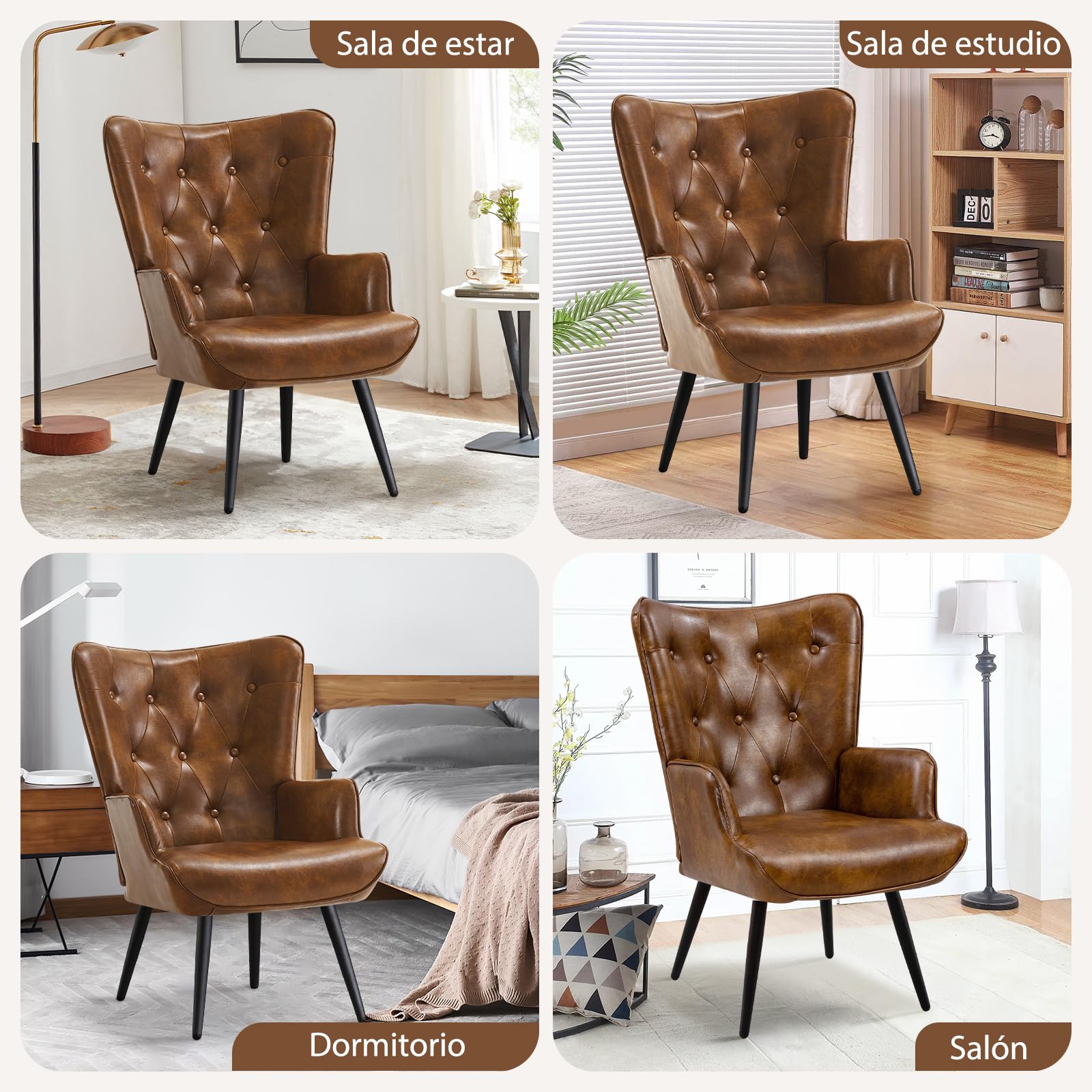 Butaca de Salón, Sillón de Salón Orejero Estilo Escandinavo, Butaca de Dormitorio con Tapizado Sillón Lectura con Respaldo Ergonómico para Dormitorio Sala de Estar Balcón, Marrón