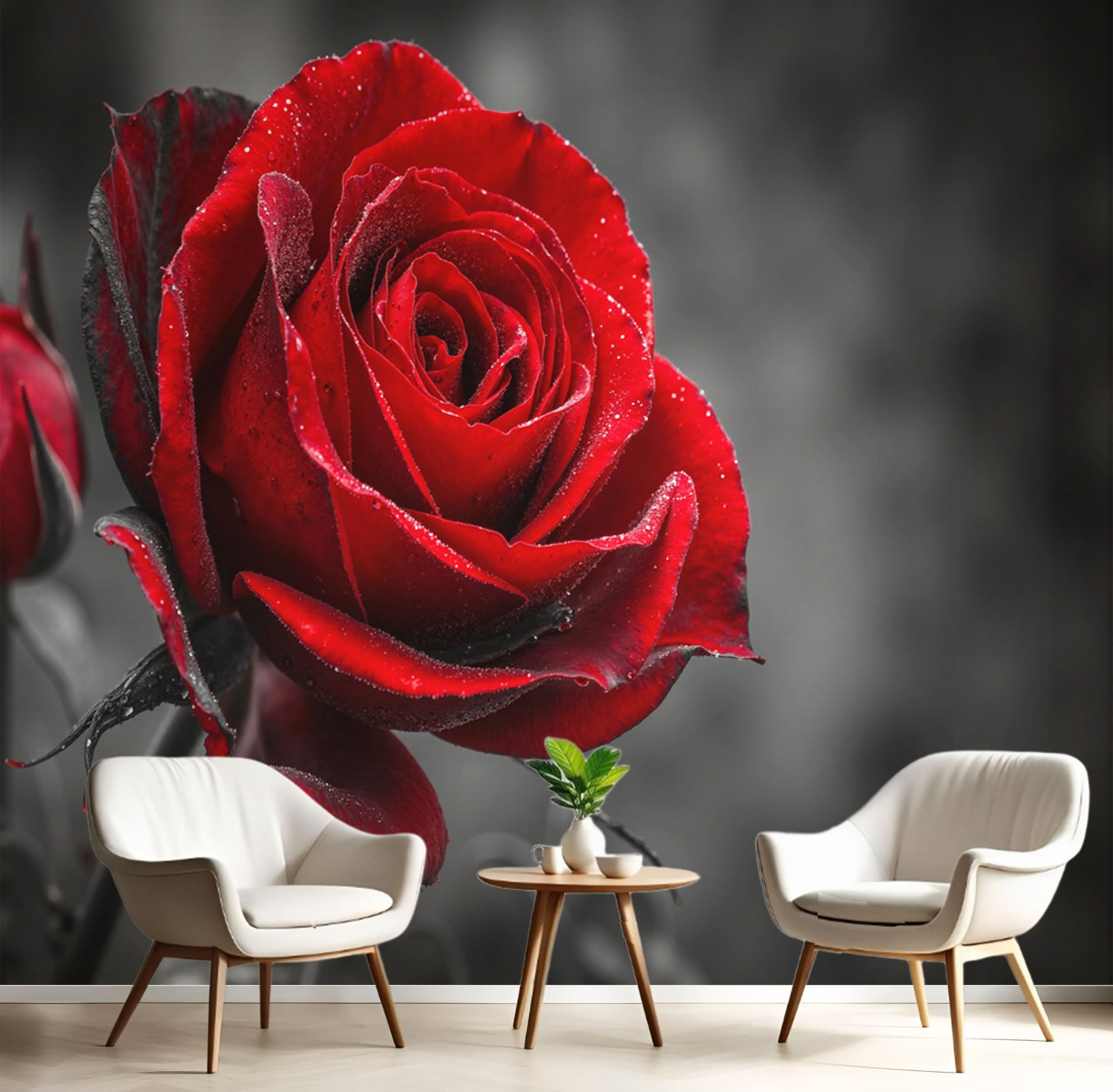 Papier peint panoramique soie pour masquer mur imparfait fleurs réalistes roses éclatantes
