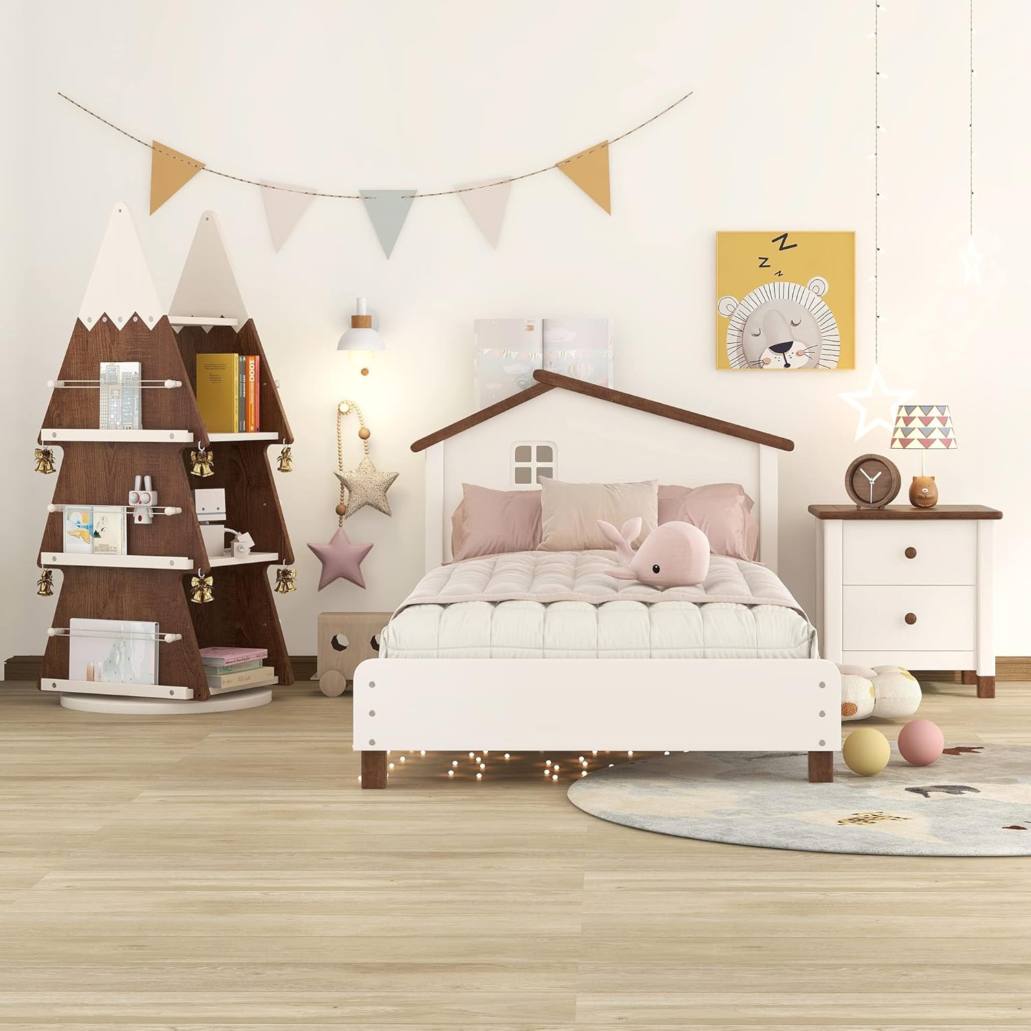 3-Pieces Bedroom Sets Twin Size House Bed with Nightstand and Rotating Storage Shelf,Solid Wood Bedroom Set (Nightstand) (3 Pieces+Full Size) (3 Pieces+Twin Size)