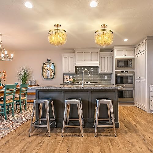 Miniatura 6 de Candelabro de 3 luces de madera clara con acabado de roble, semiempotrado, estilo bohemio, lámpara de techo rústica para cocina, cuarto de bebé,