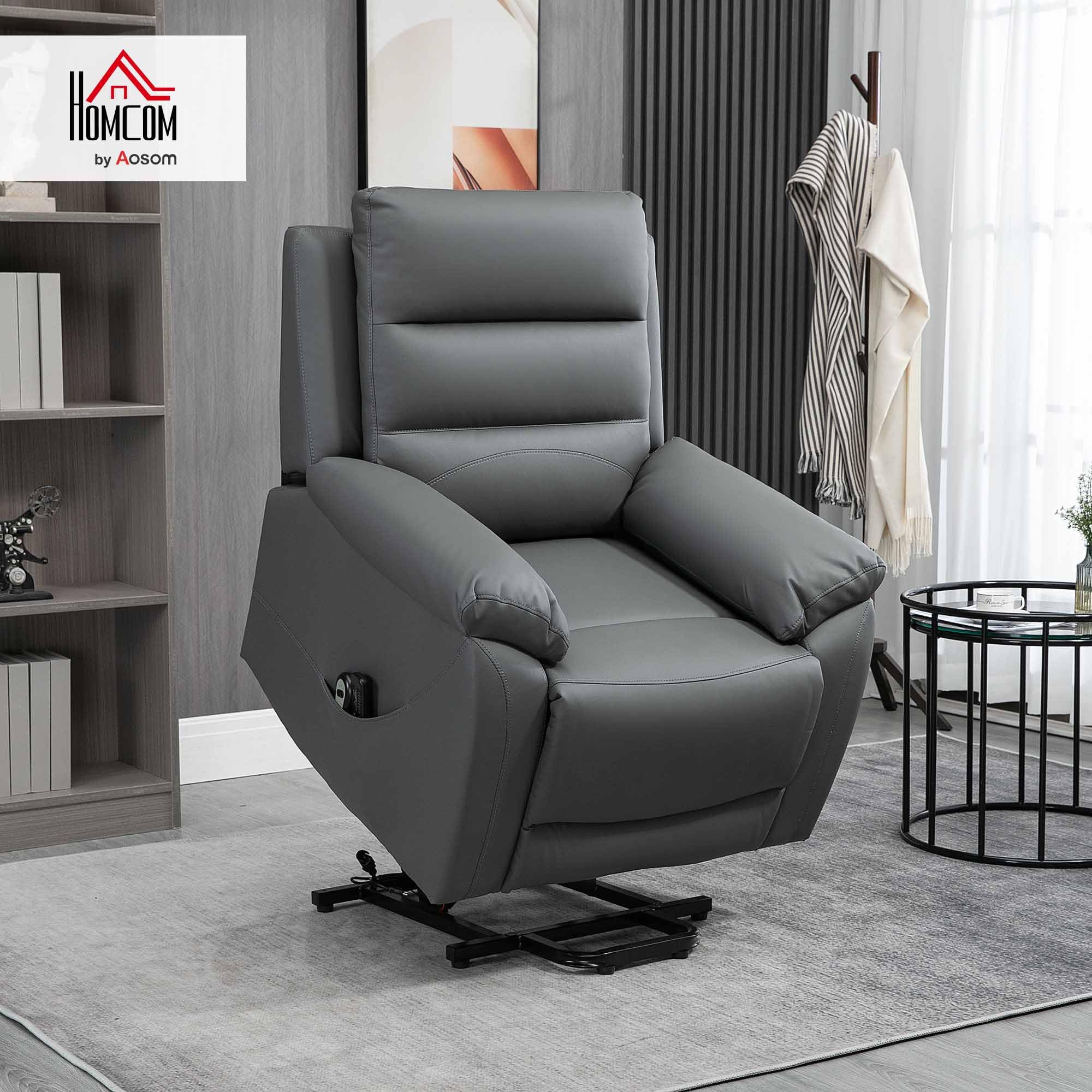 HOMCOM Poltrona Alzapersona Reclinabile fino a 135° e Imbottita con 8 Punti Massaggianti, Telecomando e Poggiapiedi, 91x86x101 cm, Grigio
