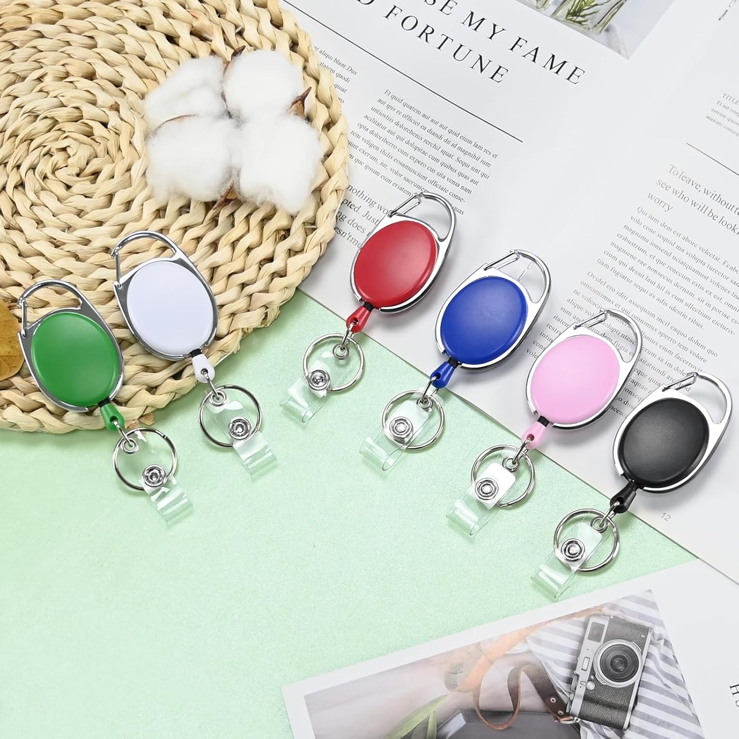 60 Pack Retractable ID Badge Holder Badge Reel with Carabiner and Belt Clip Badge Reels Retractable with Key Chain for Office Worker Doctor Nurse, Assorted Color