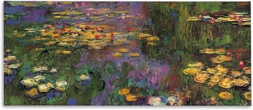 Stupell Industries Pintura tradicional vibrante con detalle de lirios de agua, diseño de Claude Monet, lienzo para pared, 20 x 48, verde
