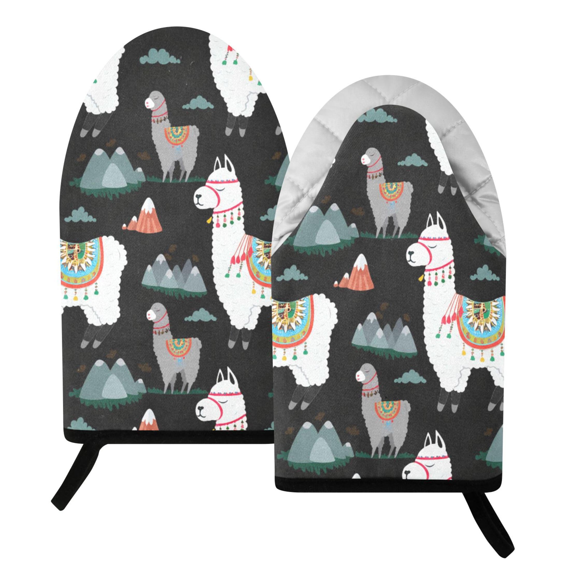 Fuauuyl Oven Mitts Heat Resistant Kitchen Gloves, Llama Classic Oven Gloves with Hanging Loop for Baking BBQ Cooking Grilling, 1 Pair, 9.5 in