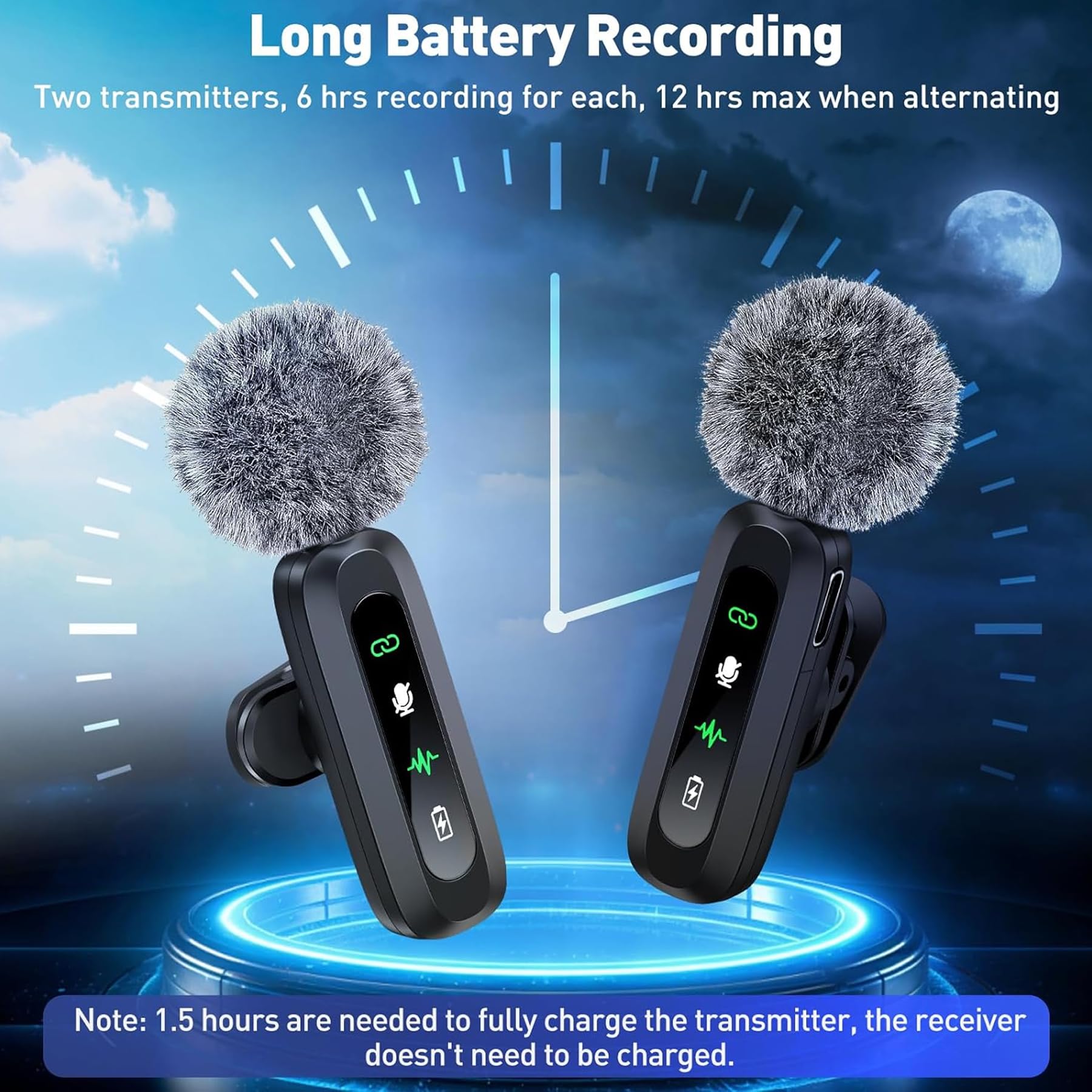 TZEKING Microfono Lavalier senza fili con display a LED, microfono plug and play senza fili, mini microfono compatibile con tipo C/iPhone/USB-C, per registrazione video, streaming dal vivo, YouTube