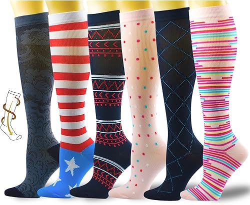 Lavencious Calcetines de compresión, 6 pares de 8-15 mmHg para mujer, talla 6-10