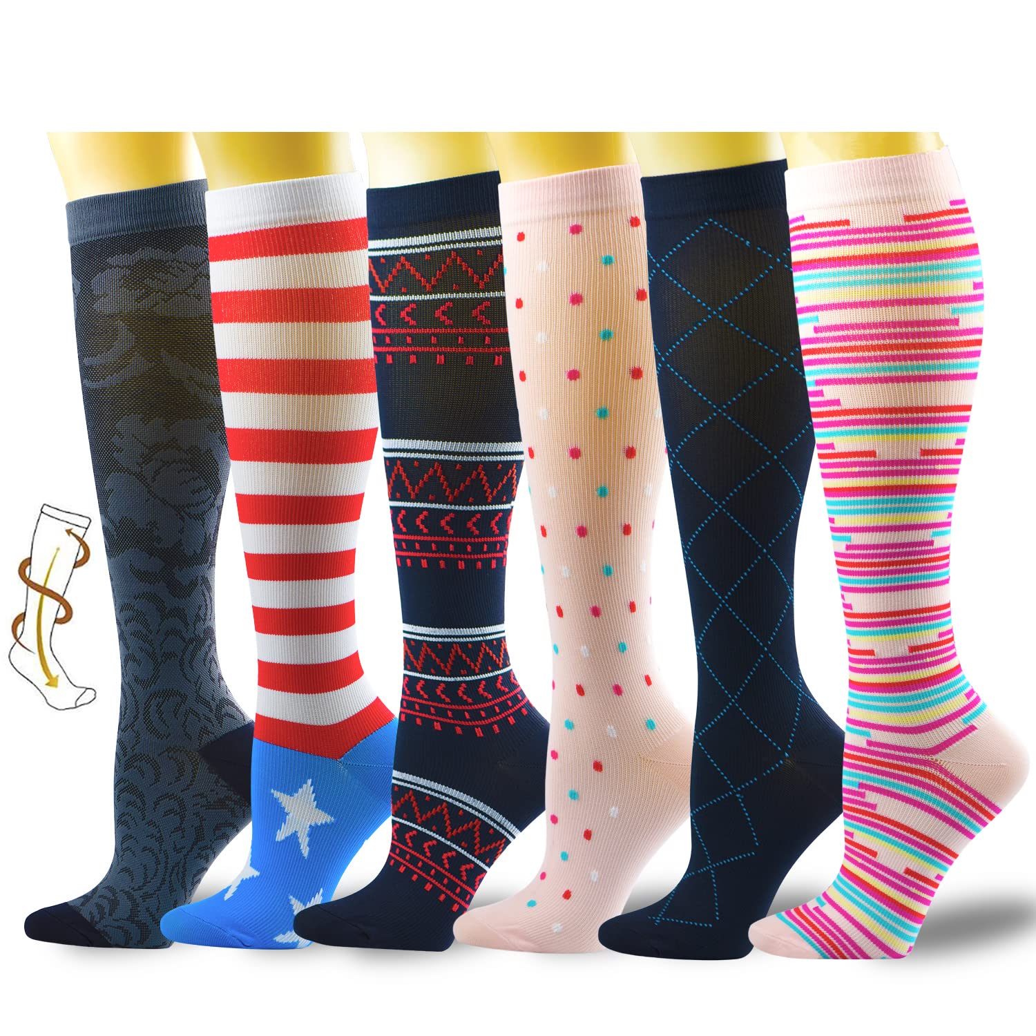 Lavencious Compression Socks 6 works 8-15mmHg for Women Shoe Size 6-10, Sock Size 9-11, 6 works, Style 602
