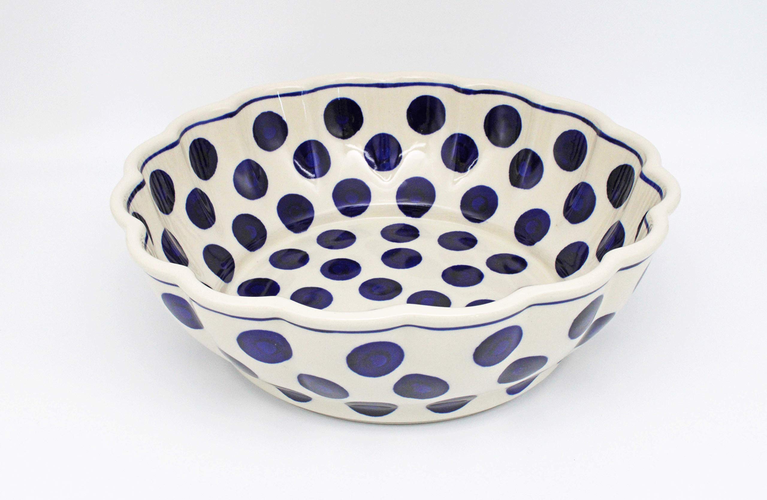 Ceramika Boleslawiec Handmade Classic Polish Pottery Wavy Bowl (24.3cm) Elizabeth Pattern