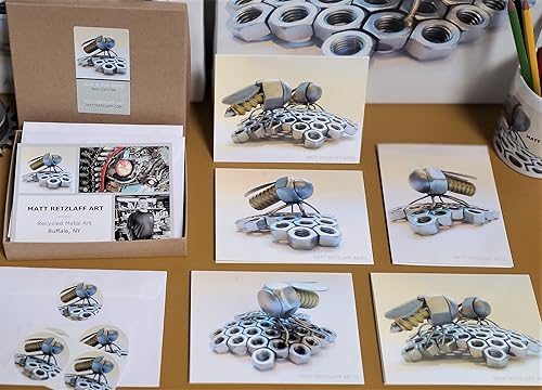 Miniatura 1 de MATT RETZLAFF ART Exclusive Handmade Art Print Stationary Greeting Note Card Gift Set -ReclaimedRecycled Scrap Metal Art Sculpture"Bolt Bee on Nut