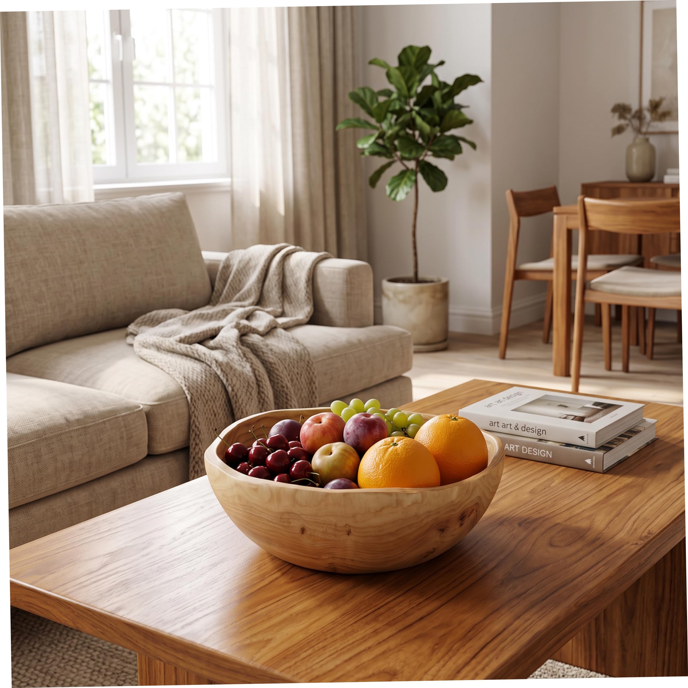 Bol en bois avec bol décoratif à revêtement de grain naturel, 10-11 pouces | Lisse sans bord, construction robuste, lavage facile, convient aux fruits, salades, bijoux, clés.