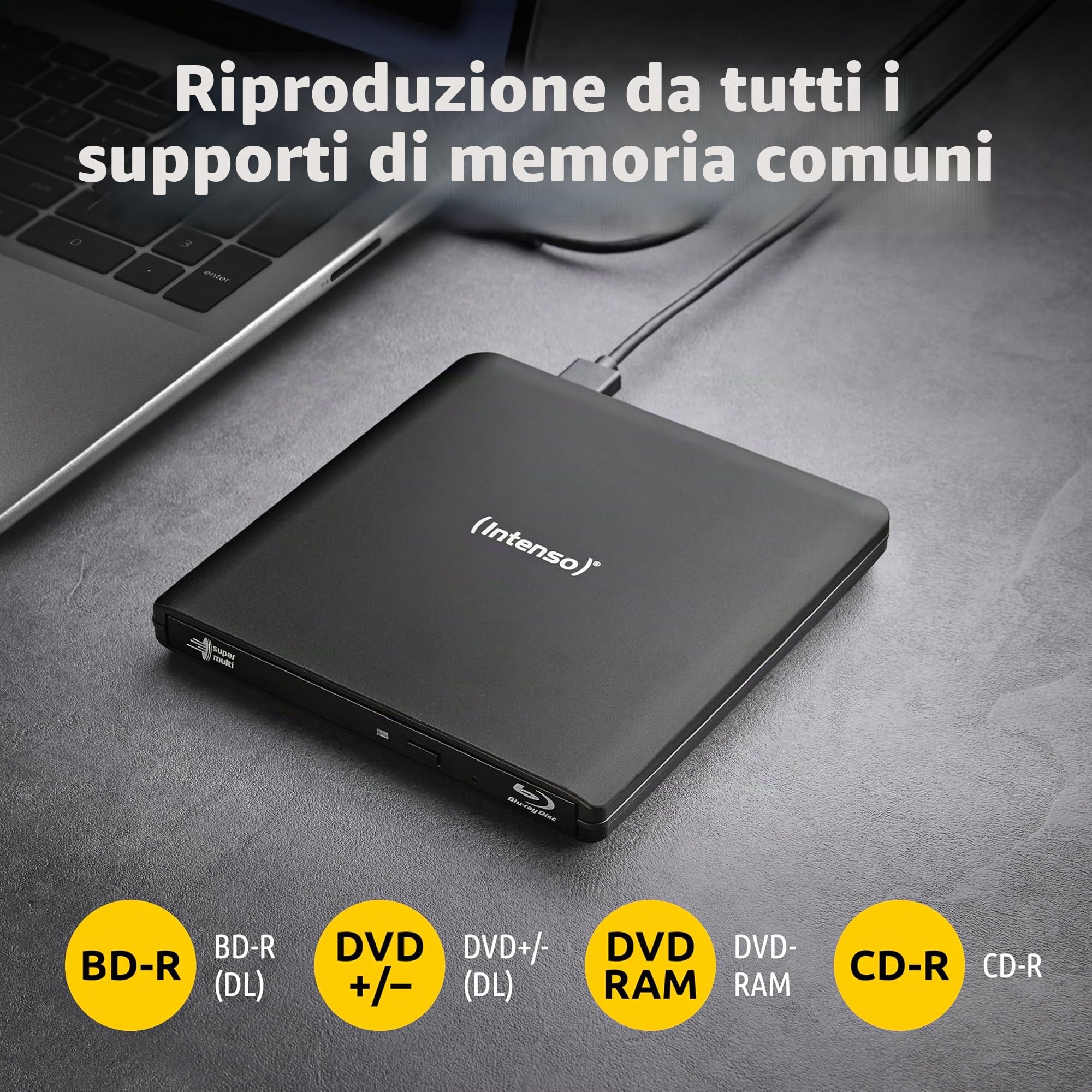 Intenso Externe Blu-ray Drive EOD 500BD Slim USB 3.2 - Brander Voor Laptop, PC, Mac Met Ashampoo Software