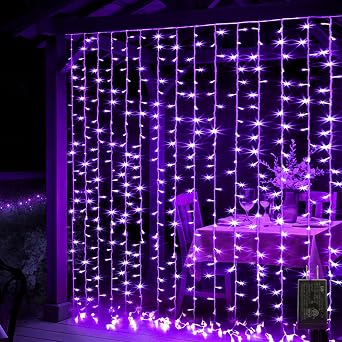 LAMPHOME 300 LED Control Christmas Curtain Lights, Plug in Fairy Curtain Lights, Window Wall Hanging Curtain String Lights for Bedroom Backdrop Wedding Party Indoor Decor, Purple