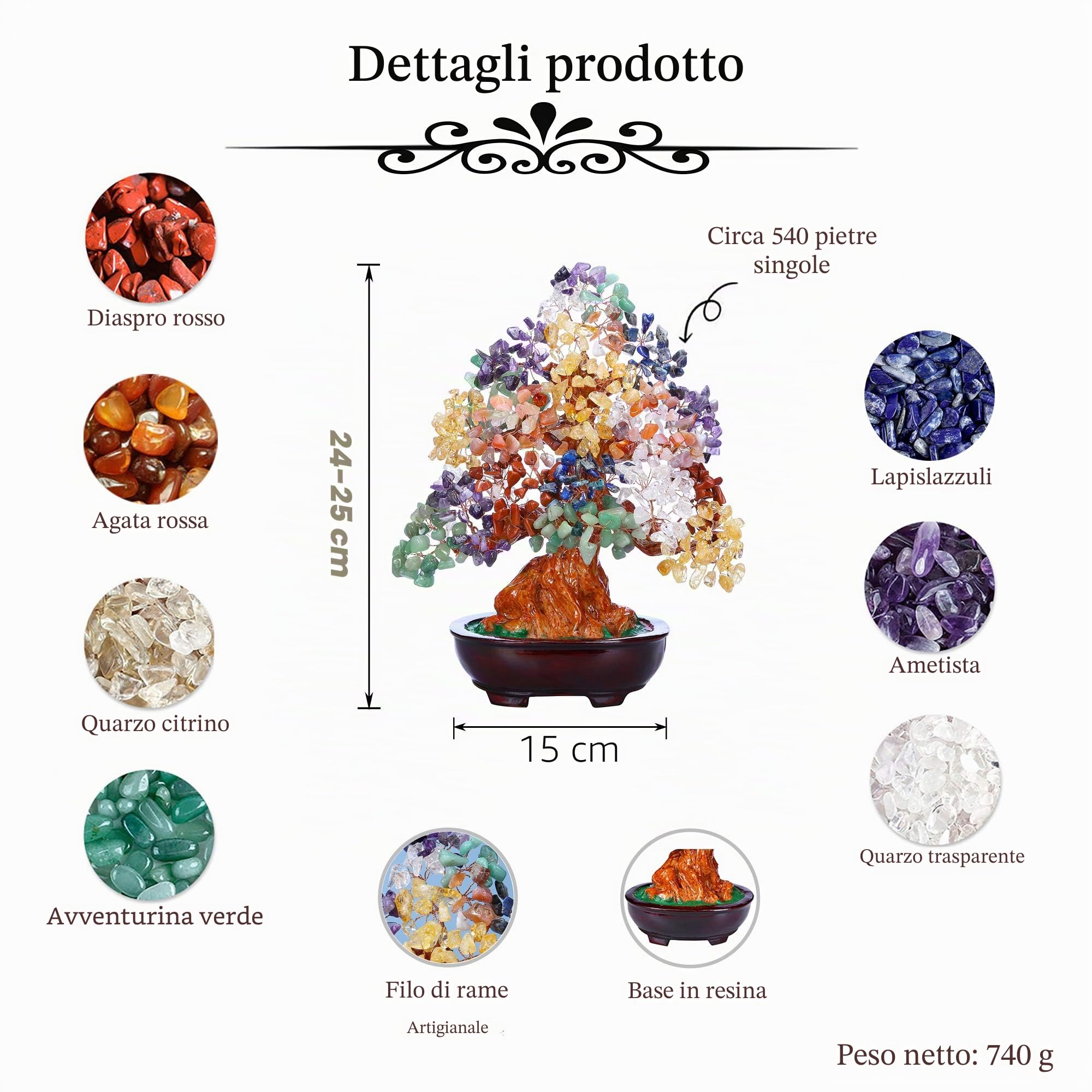 JSDDE Albero Feng Shui in Pietra Ornamenti con Base Ovale in Resina Grande Albero della Vita in Cristallo Decorazione per Giardino Casa Chakra Regalo Festa della Mamma