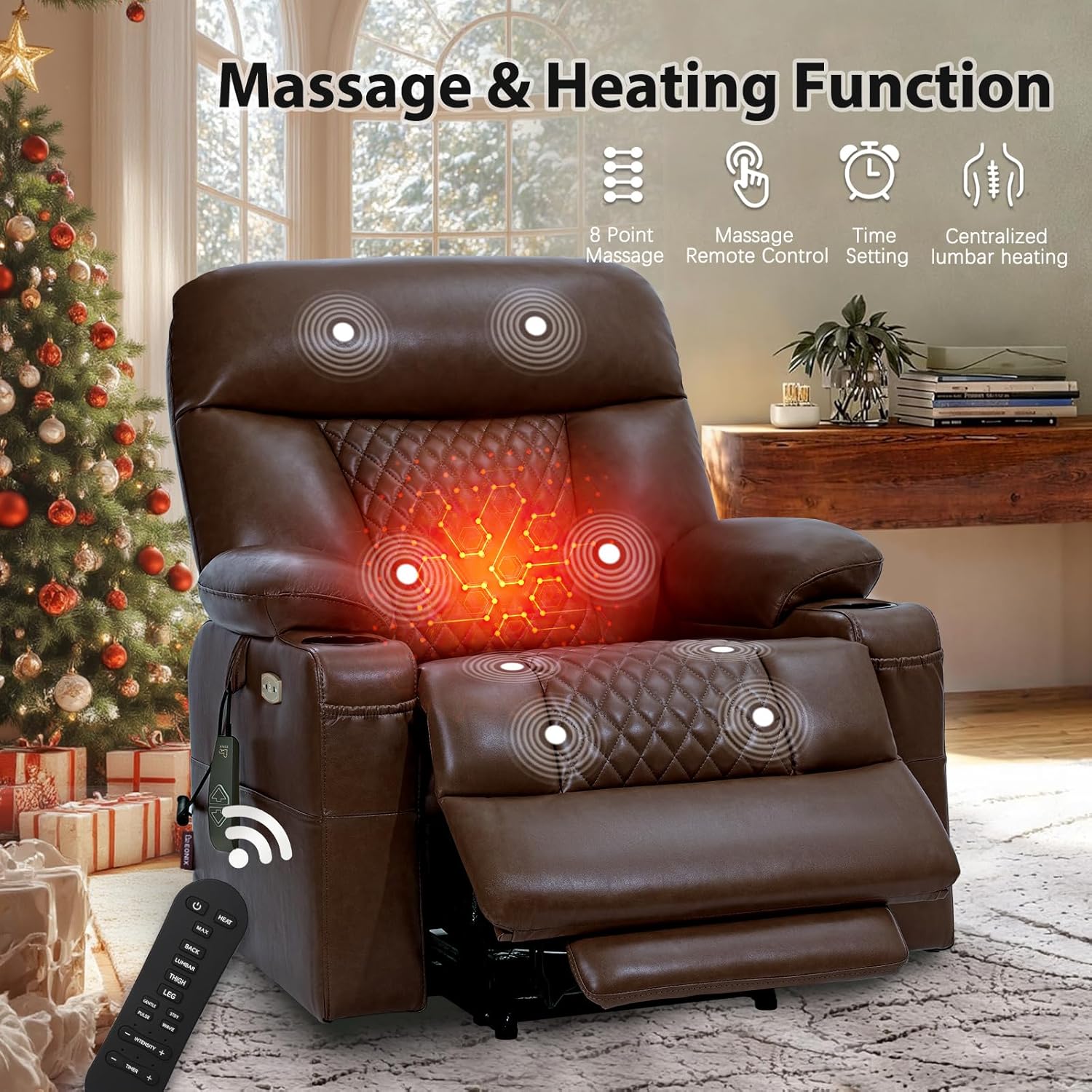 EONIX Small Power Lift Recliner Chair for Elderly with Heat and Massage, 400lbs Heavy Duty Electric Recliner Chairs for Adults with Cup Holders and USB Charging Ports, SLRY019020, Dark Brown