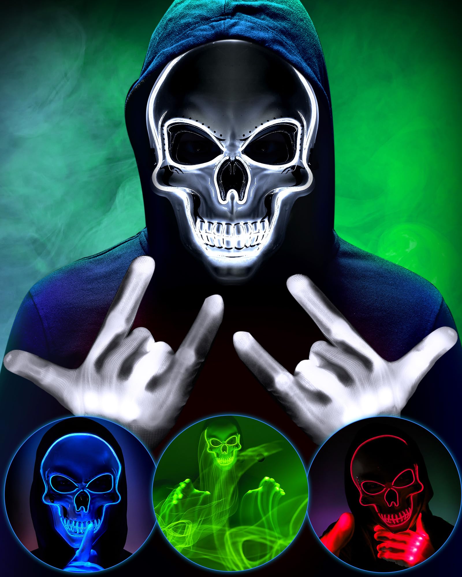 Photo 1 of Sumind Halloween LED Skeleton Mask and Gloves Set