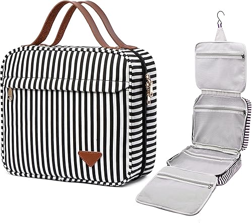 JOQINEER Neceser de viaje colgante, organizador de artículos de tocador de viaje de gran capacidad para mujeres con 4 compartimentos y 1 gancho