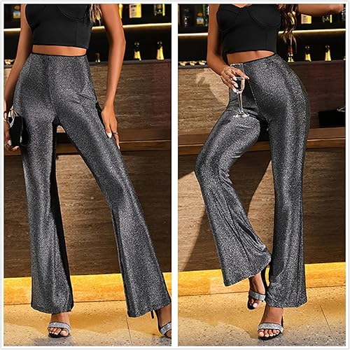 Miniatura 4 de Pantalones de cintura alta para mujer, de malla transparente, acampanados, para festivales rave, baile, club